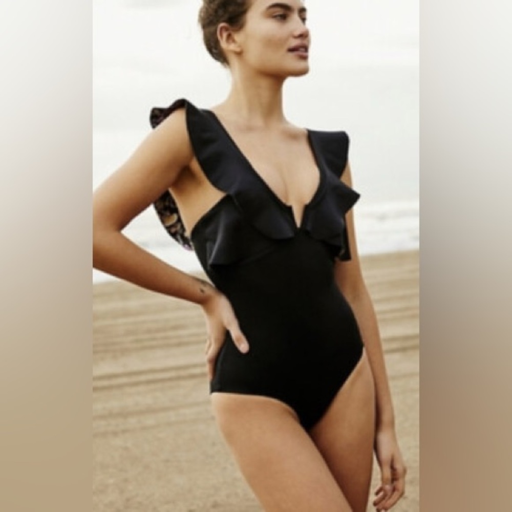 NWT black one piece bathing suit sz s